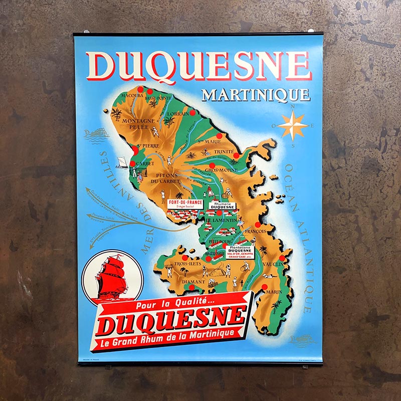 affiche ancienne papier rhum duquesne martinique ile publicité vintage illustration 1960 1970 alcool