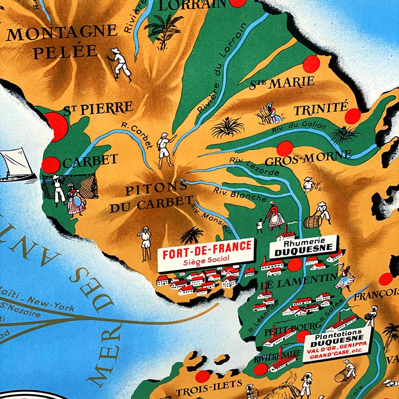 affiche ancienne papier rhum duquesne martinique ile publicité vintage illustration 1960 1970 alcool