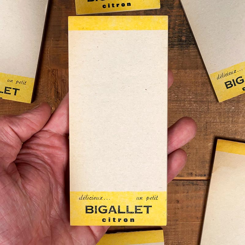 bloc notes ancien bigallet citron boisson épicerie vintage 1960