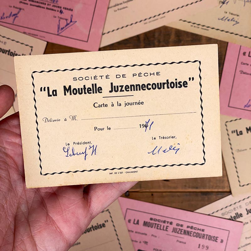 carte de pêche la moutelle juzennecourtoise 1960 1970 1980 permis ancien ancienne vintage