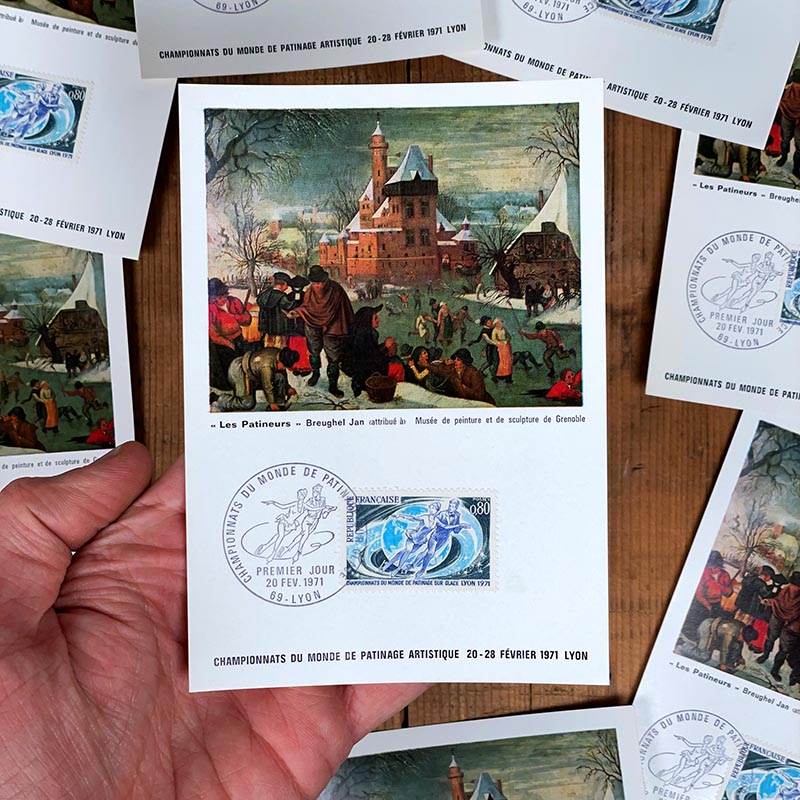 carte postale premier jour d'édition jan breugel coupe du monde de patinage lyon 1971 71