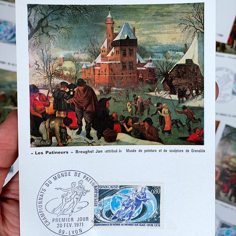 carte postale premier jour d'édition jan breugel coupe du monde de patinage lyon 1971 71
