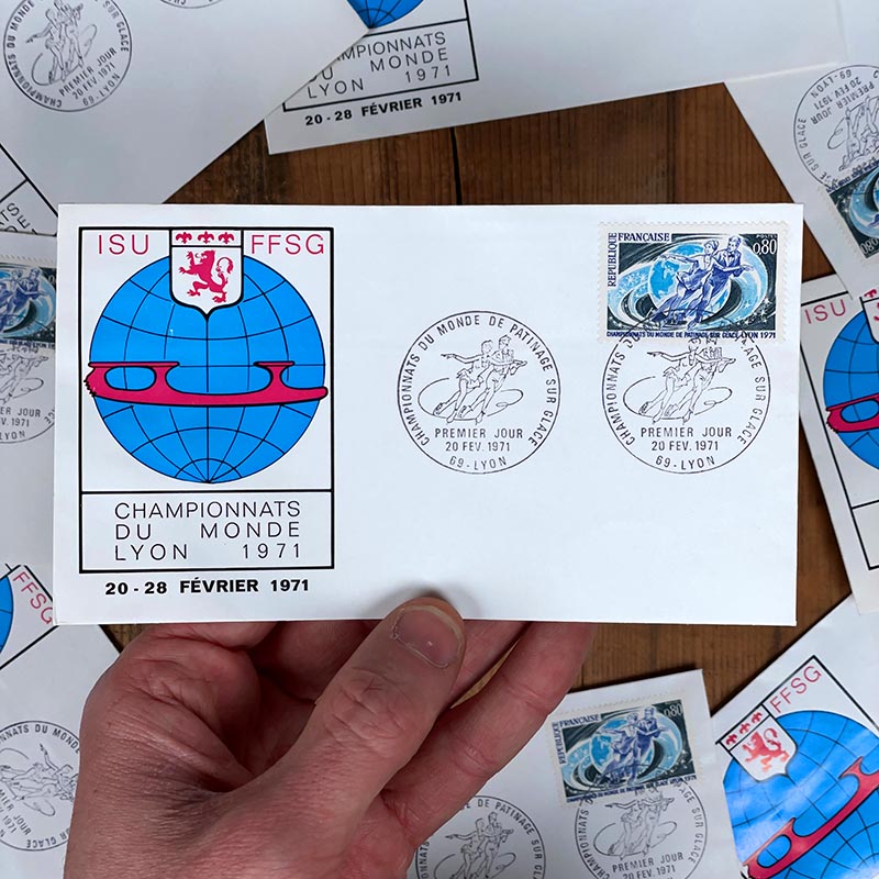 enveloppe premier jour coupe du monde de patinage 1971 lyon timbre sortie officielle la poste ancienne vintage france