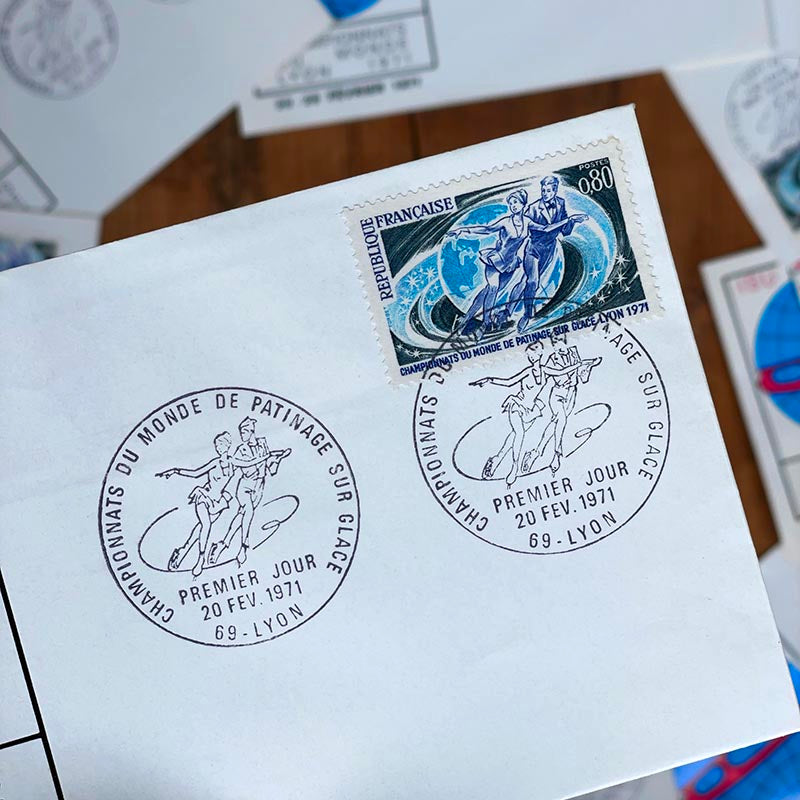 enveloppe premier jour coupe du monde de patinage 1971 lyon timbre sortie officielle la poste ancienne vintage france