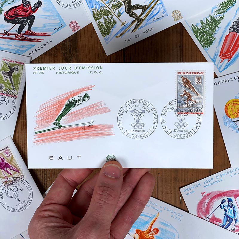 enveloppe premier jour jo jeux olympiques grenoble 68 timbre sortie officielle la poste ancienne vintage 1968 france