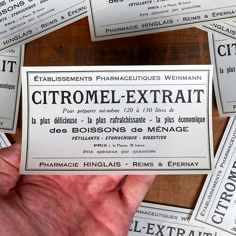 étiquette ancienne pharmacie hinglais reims epernay marne 1900 1920 citromel extrait boisson