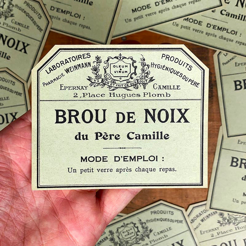 étiquette ancienne pharmacie hinglais reims epernay marne 1900 1920 brou de noix du père camille
