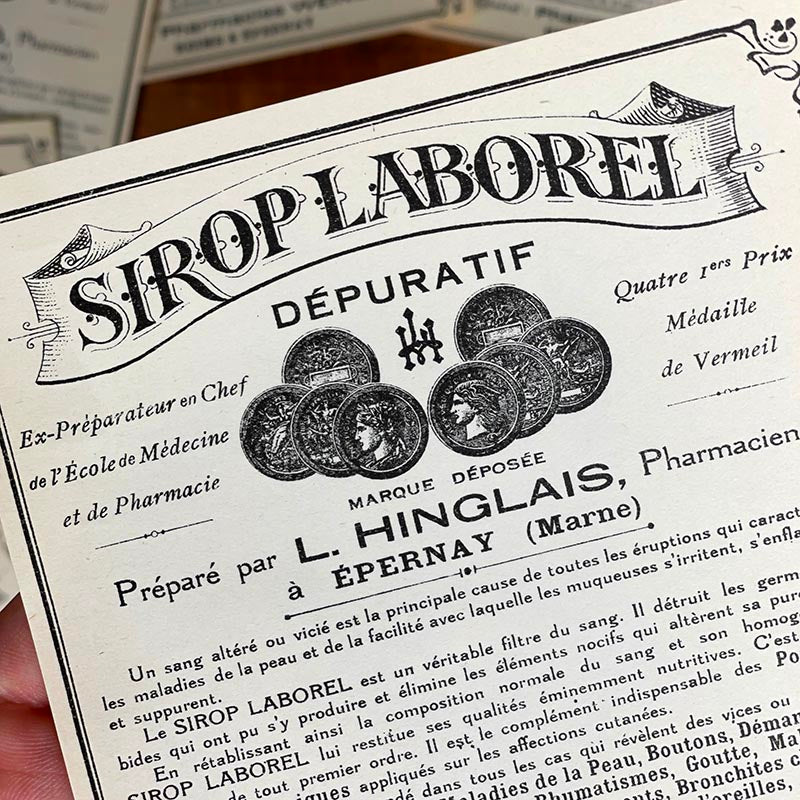 étiquette ancienne pharmacie hinglais reims epernay marne 1900 1920 sirop laborel dépuratif