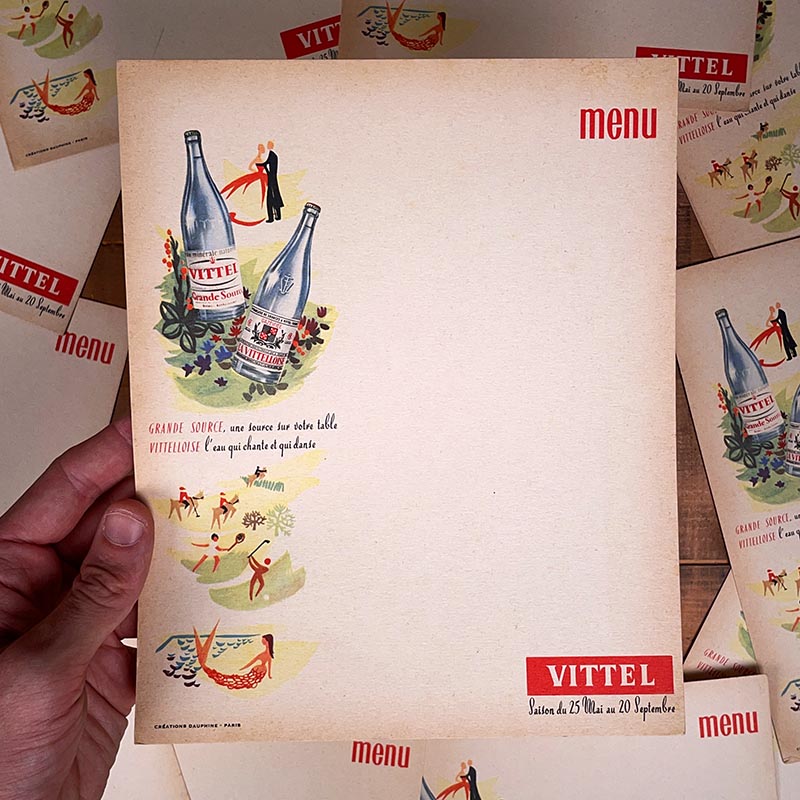 grand menu papier ancien vittel vittelloise vintage eau de source 1950 1960