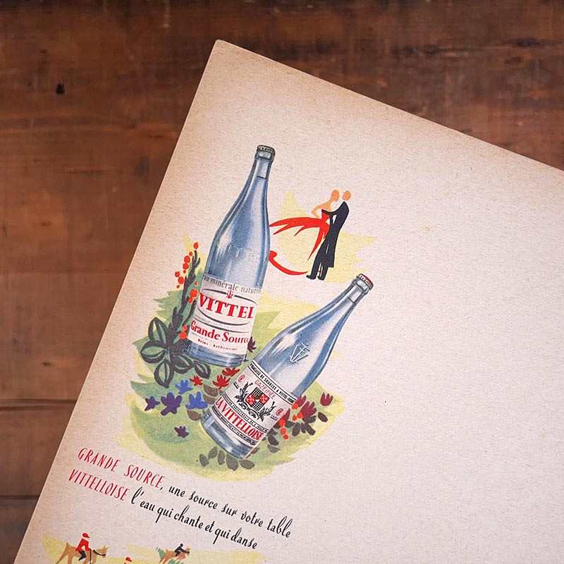 grand menu papier ancien vittel vittelloise vintage eau de source 1950 1960