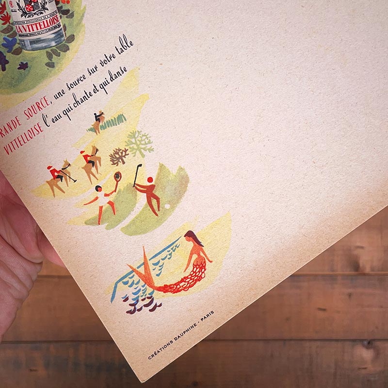grand menu papier ancien vittel vittelloise vintage eau de source 1950 1960