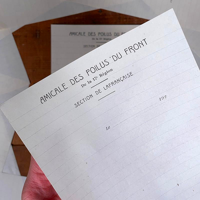 lettre feuille à entête amicale des poilus du front section de lafrançaise 1920 après guerre correspondance