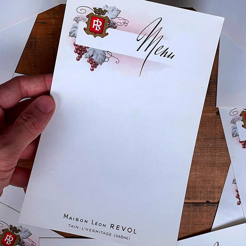 menu ancien papier vigneron vin léon revol tain-l'hermitage drôme 1960 vintage restaurant bar