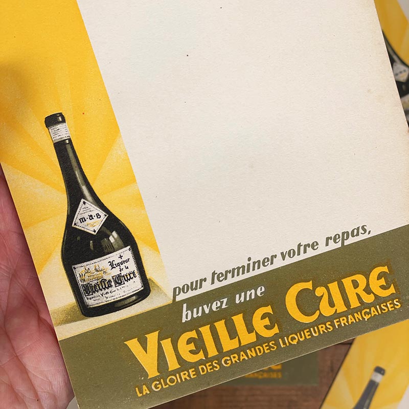 menu ancien en papier illustré illustration liqueur vieille cure alcool 1930 1940