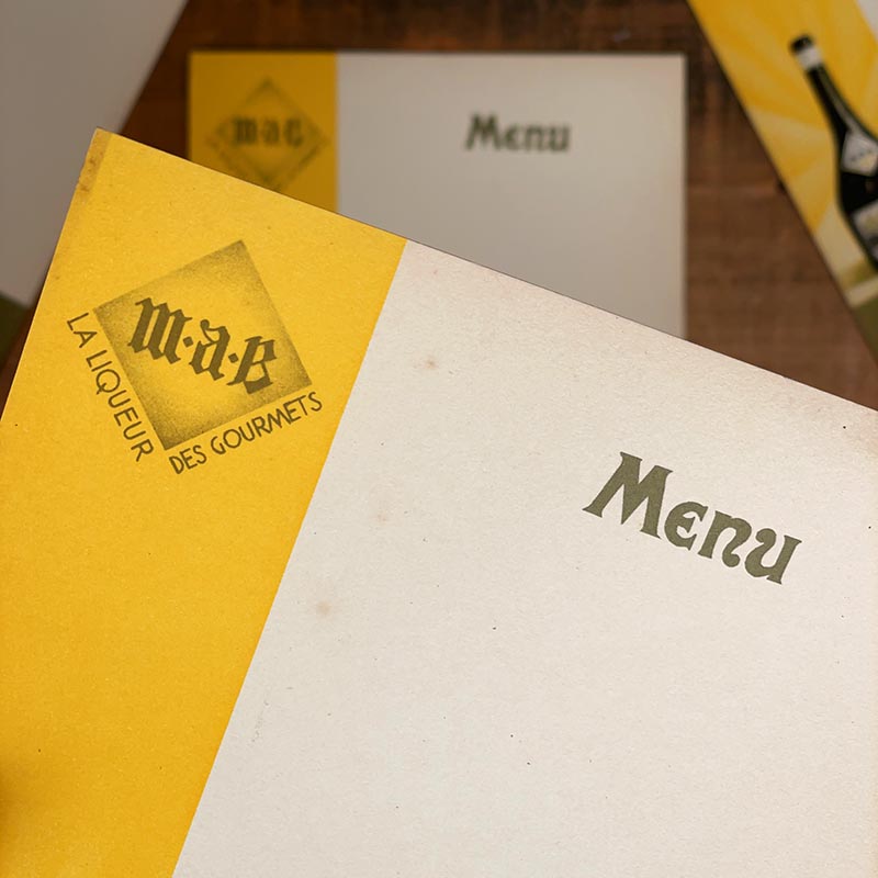 menu ancien en papier illustré illustration liqueur vieille cure alcool 1930 1940