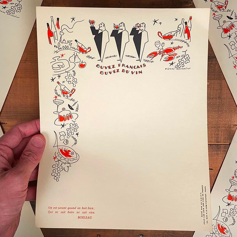 menu ancien en papier illustré illustration buvez français comité en faveur du vin france 1960 1950 boileau