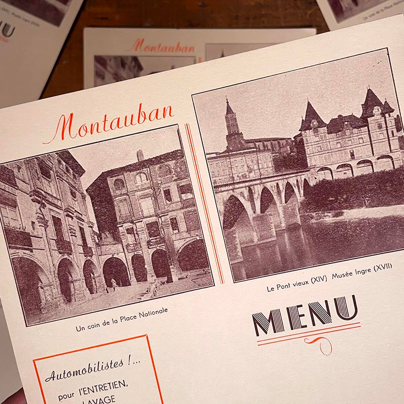 menu ancien en papier illustré illustration montauban garage station 1940
