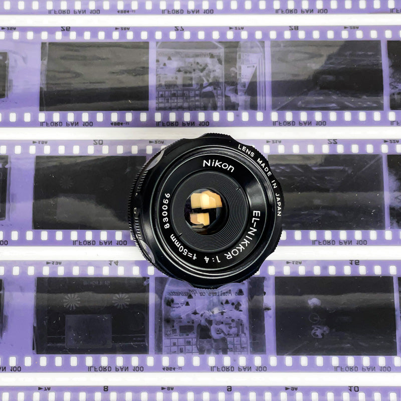 nikon el-nikkor 50mm 4 objectif agrandisseur tirage chambre noir papier négatif film pellicule argentique photo photographie labo laboratoire ancien vintage 24x36 35mm 135