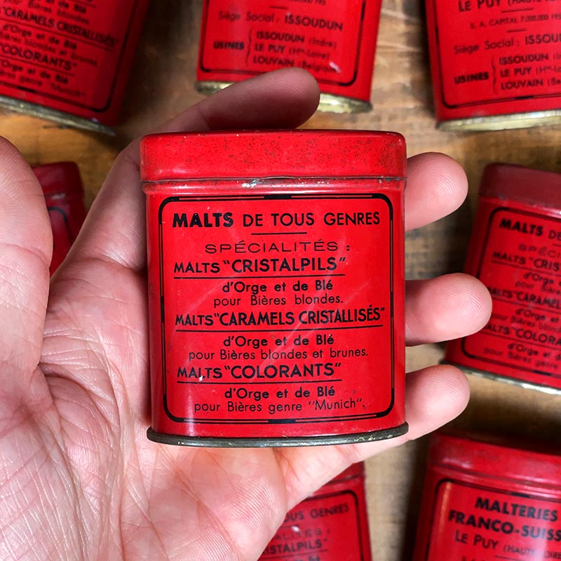 petite boite ancienne malteries franco-suisse malts bières rouge orge blé vintage 1950 1960