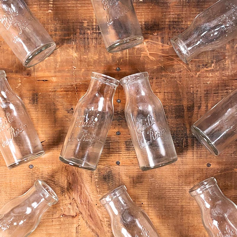 petit flacon ancien vintage huile de ricin laboratoire 1930 verre transparent