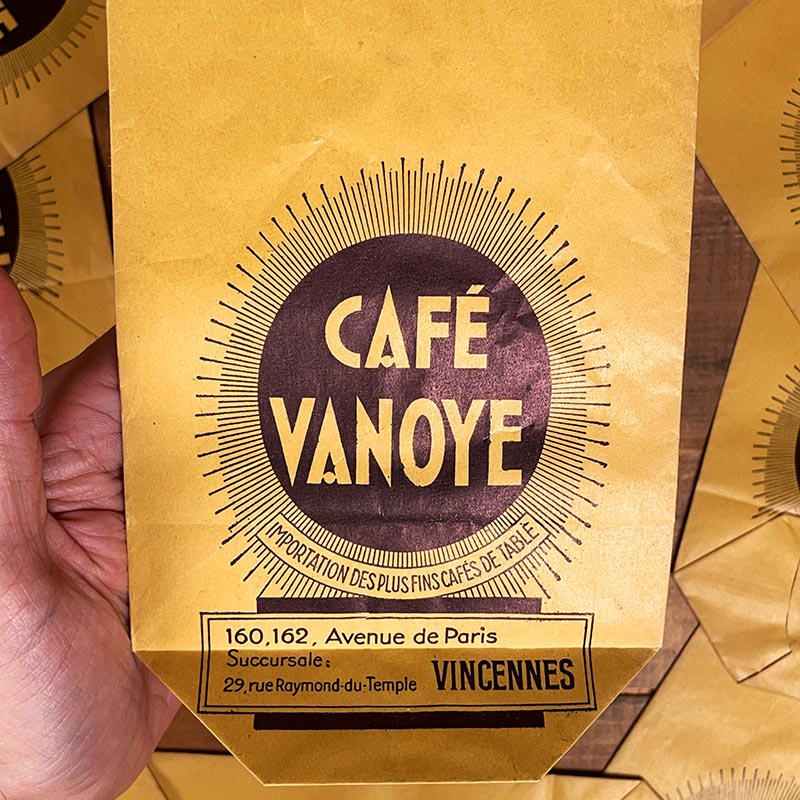 sachet ancien café vanoye vincennes jaune 250 grammes illustration emballage papier vintage 1930 1940