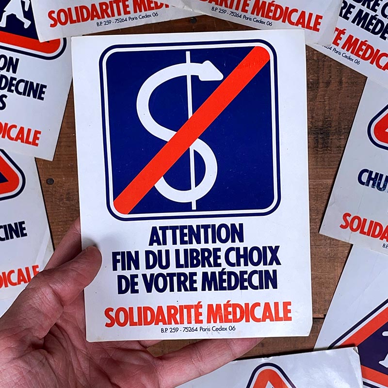 sticker autocollant solidarité médicale sécurité sociale 1980 prévention publicité ancienne