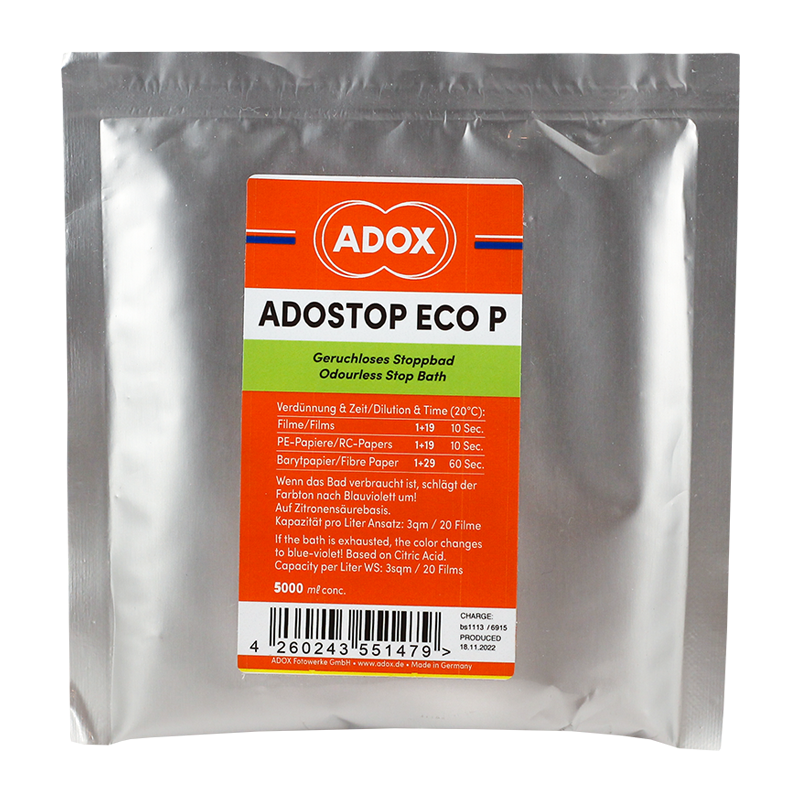 Adox adostop eco bain d'arrêt arret stop poudre chimie 5L film et papier noir et blanc argentique ecologique photographie