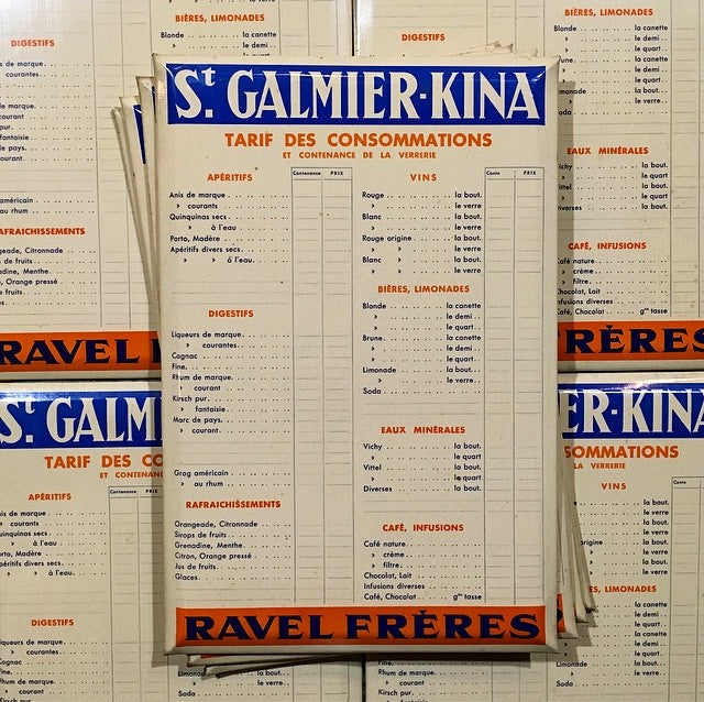 glacoide affichage prix pancarte tarifs st galmier quinquina kina 1930 bistrot bar ravel frères codec
