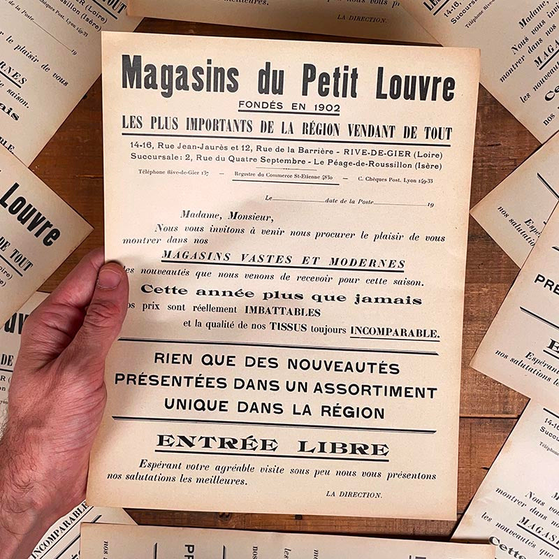 affiche ancienne en papier magasins du petit louvre rive de gier loire articles grand magasin 1910 1920 1930