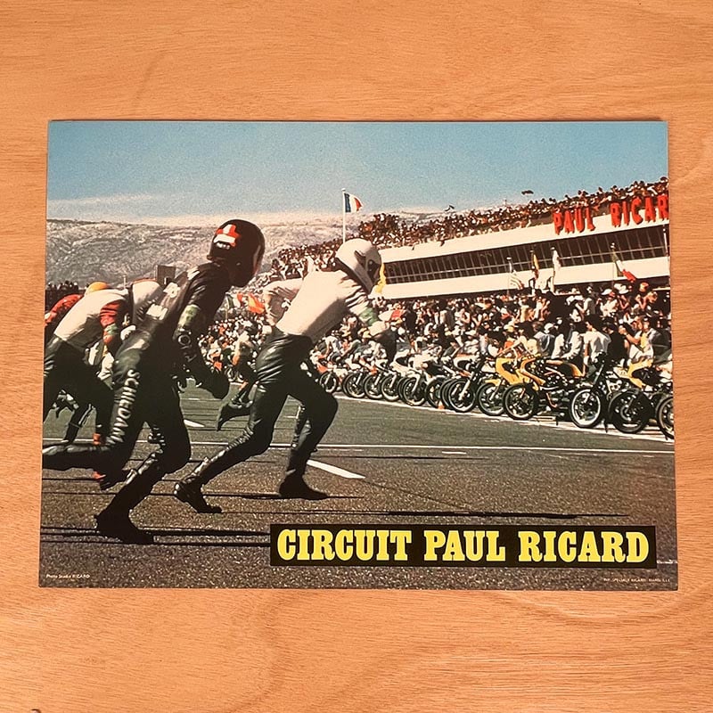 affiche circuit paul ricard départ à pieds pilote championnat du monde 1977 sport vintage photo course moto de vitesse