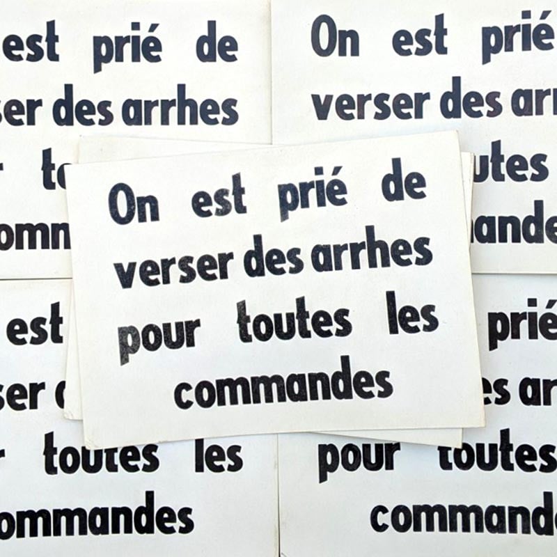 affiche commerce verser arrhes commandes ancien vintage brocante imprimerie carton papier 1960