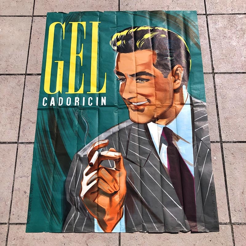 très grande affiche publicitaire gel cadoricin vert femme 1950 publi service paris scad affichage homme