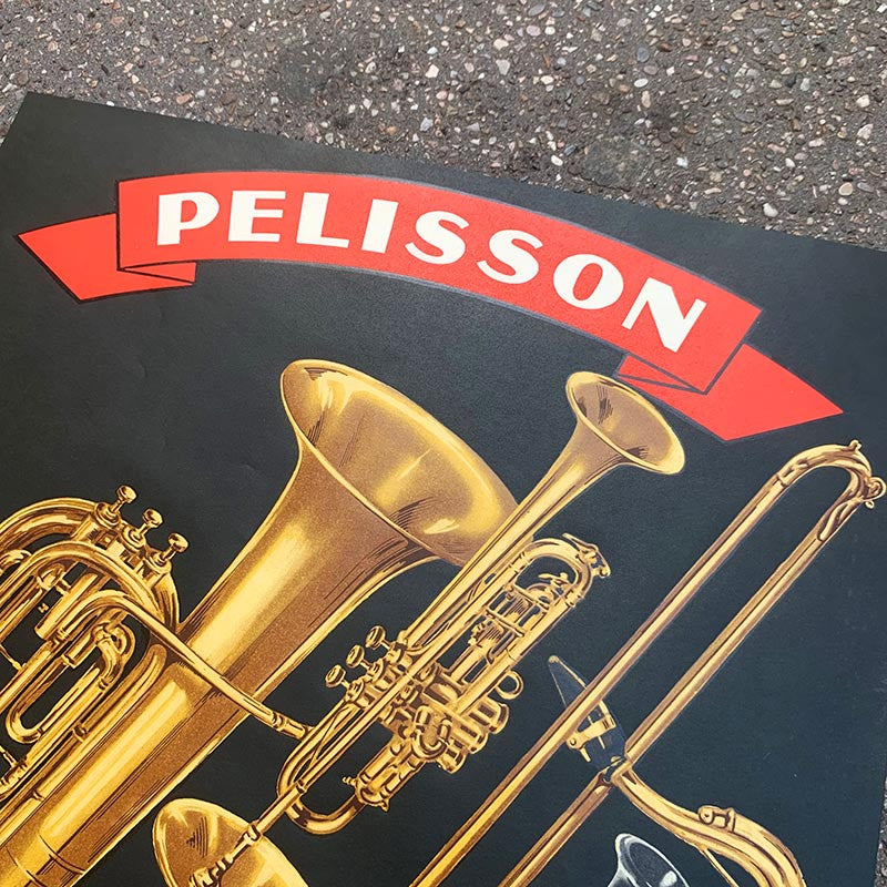 affiche ancienne de luthier vents bois cuivre pelisson lyon paris saxophone hautbois 1920 1930 musique instrument fabricant