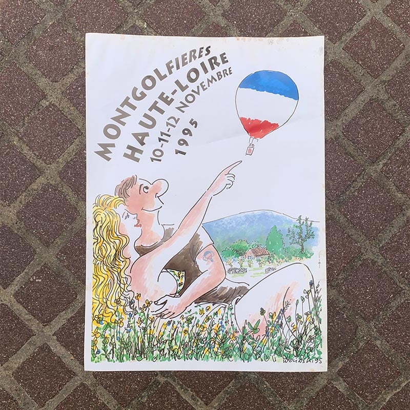 affiche evenement montgolfieres haute loire 1995 illustration illustrée wolinski couple