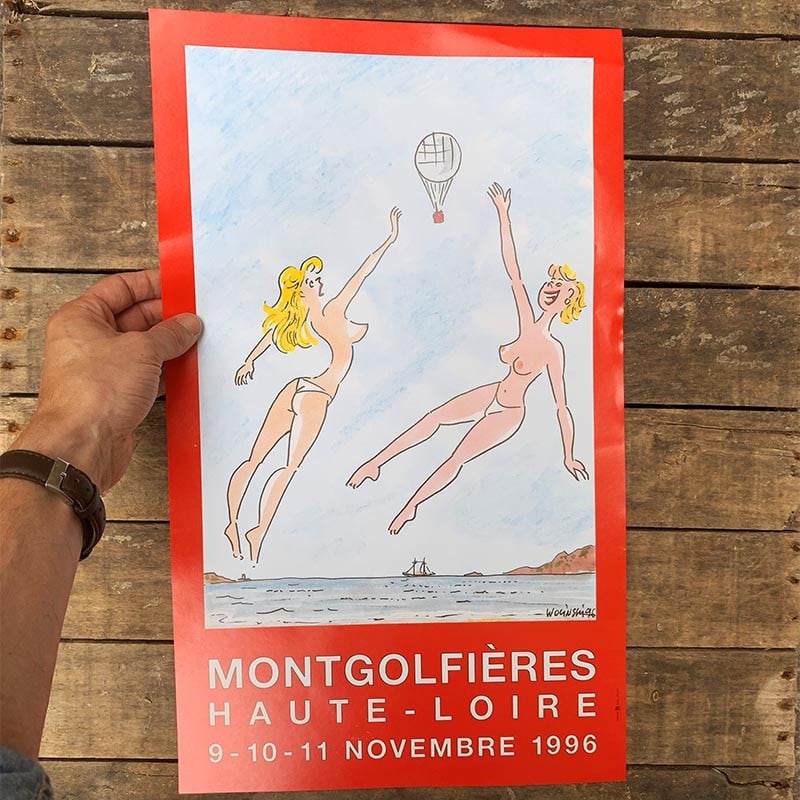 affiche evenement montgolfieres haute loire 1996 illustration illustrée wolinski femmes rouge