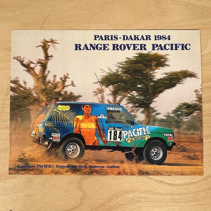 affiche paris dakar 1984 range rover pacific 1980 rallye voiture 4x4 vintage photo course automobile