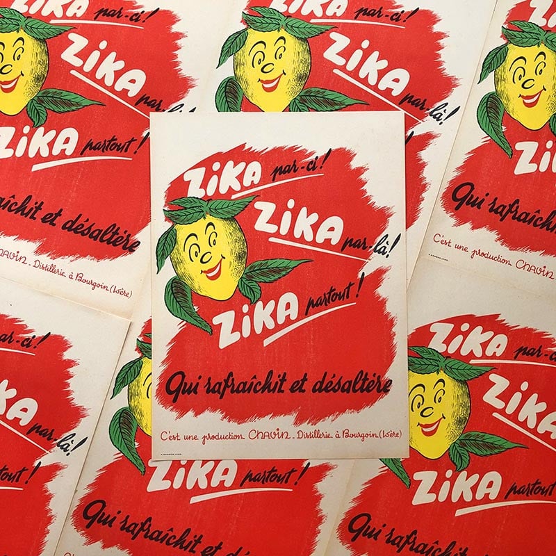 affiche ancienne papier zika citron distillerie Chavin bourgoin isère liqueur illustration 1950 1960 alcool