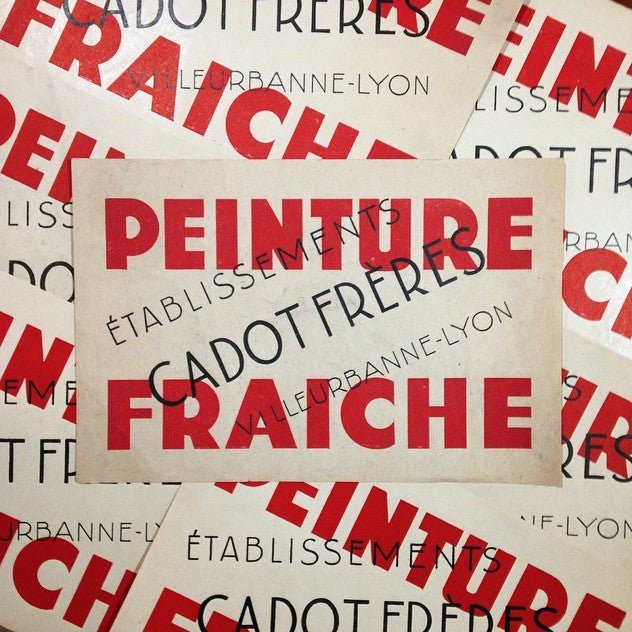 peinture fraiche attention stop affiche affichette papier cadet frères ancien vintage imprimerie 1960