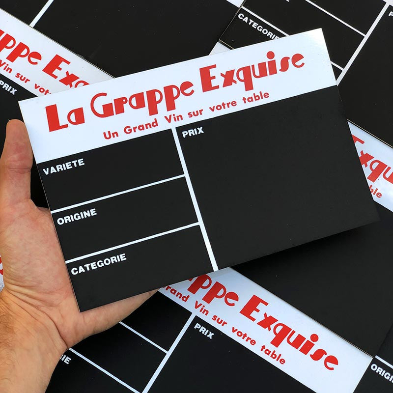ardoise plastique étiquette prix craie ancien vintage épicerie 1980 marché vin la grappe exquise