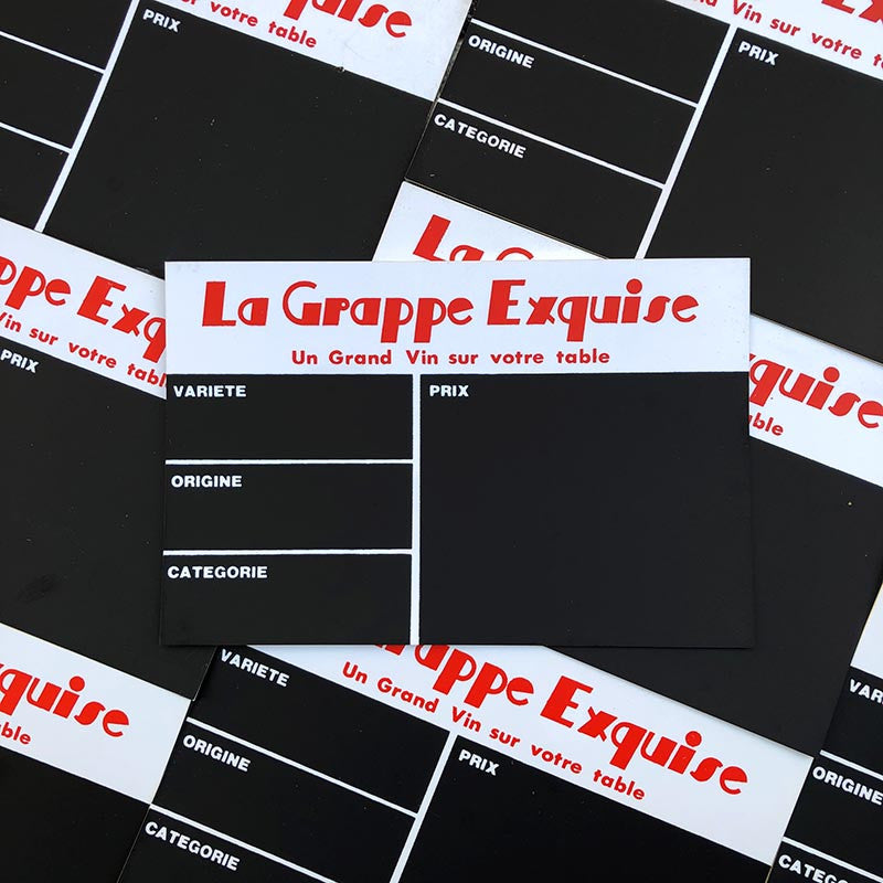 ardoise plastique étiquette prix craie ancien vintage épicerie 1980 marché vin la grappe exquise
