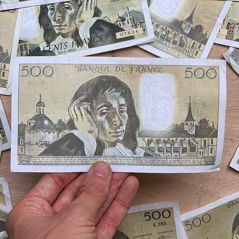billet 500 francs pascal blaise pascaux france ancien vintage collection papier illustration gainsbourg