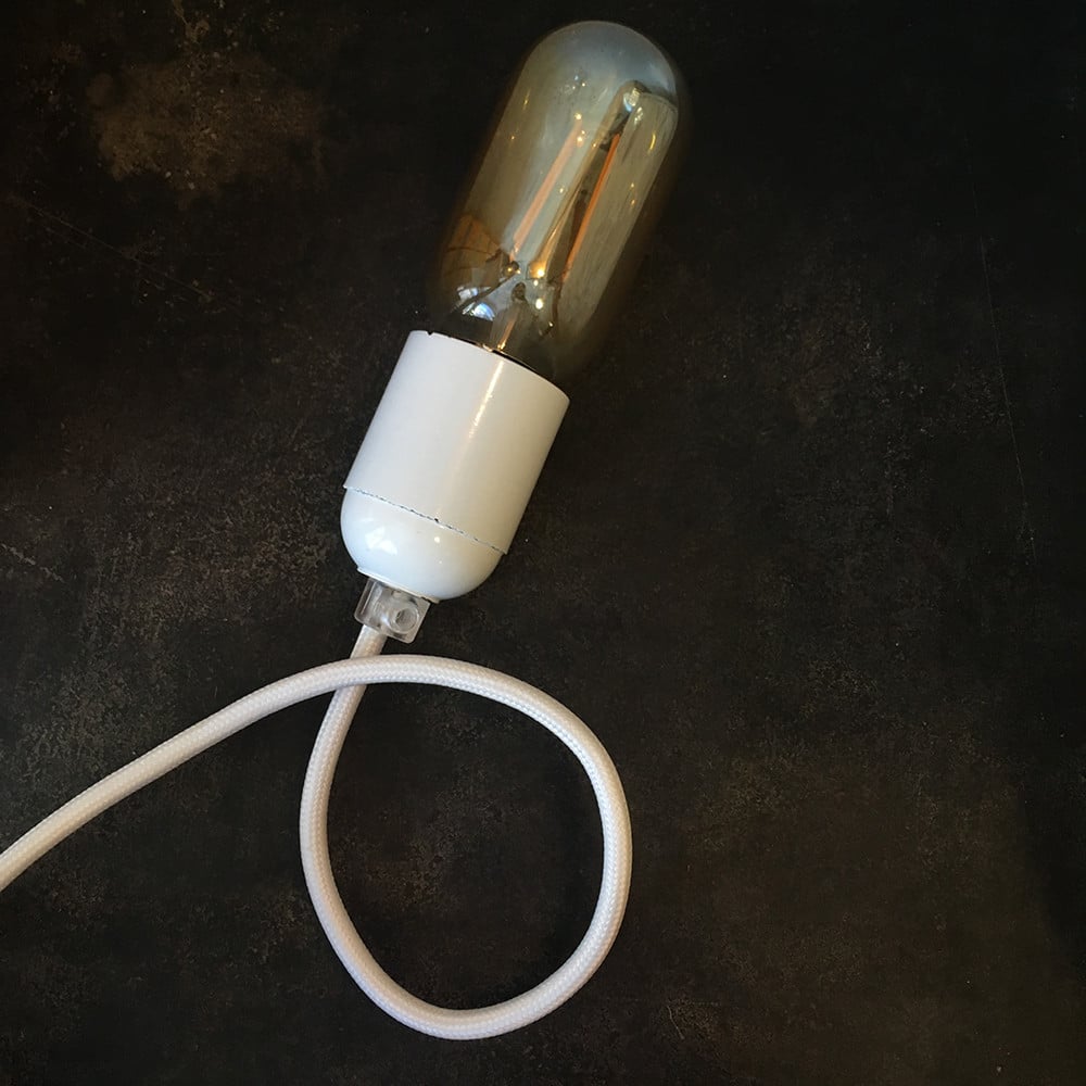 cable electrique fil textile vintage tissu blanc rond lampe luminaire decoration