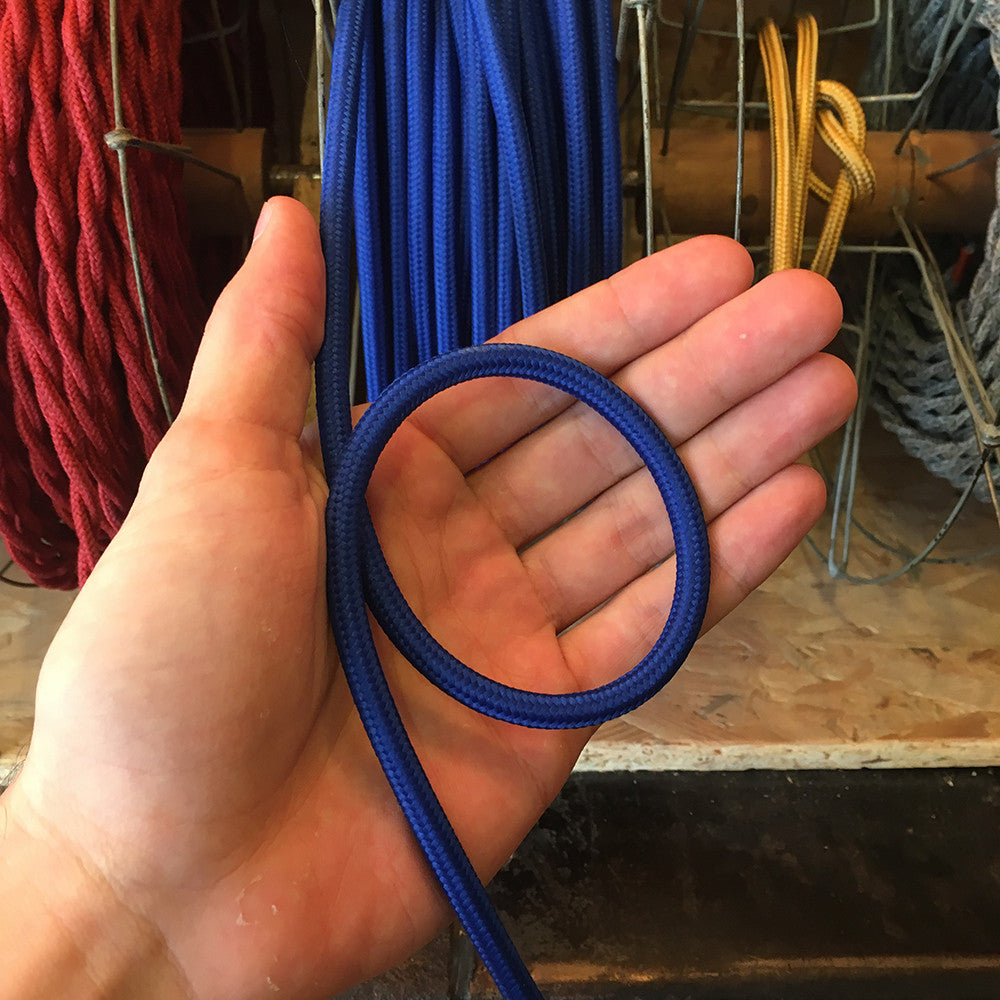 cable electrique couleur fil textile vintage tissu bleu rond lampe luminaire