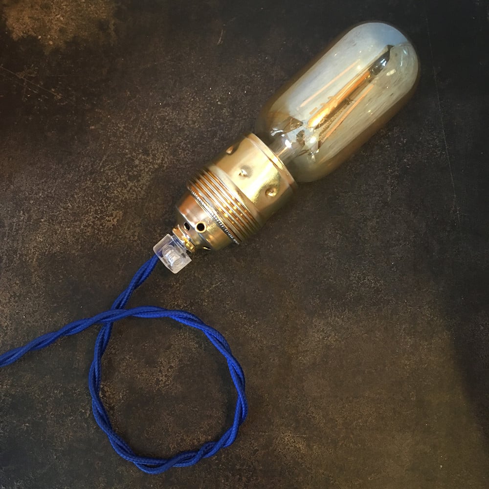 cable electrique couleur fil textile vintage tissu bleu torsadé lampe luminaire style ancien