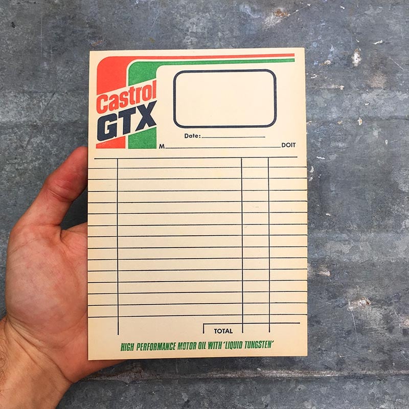 facture facturette bloc note castrol gtx garage vintage 1960 1970