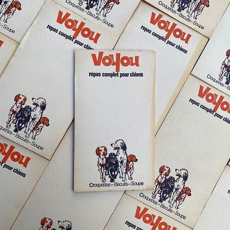 bloc notes ancien brocante voyou croquettes chien vintage 1970