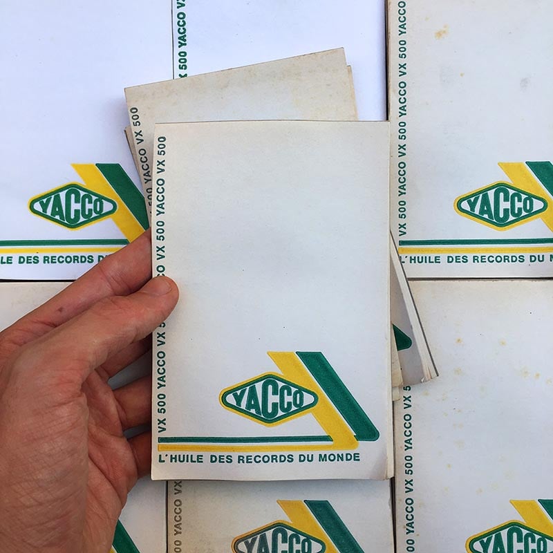 bloc notes ancien yacco VX 500 huile garage vintage 1970 station service