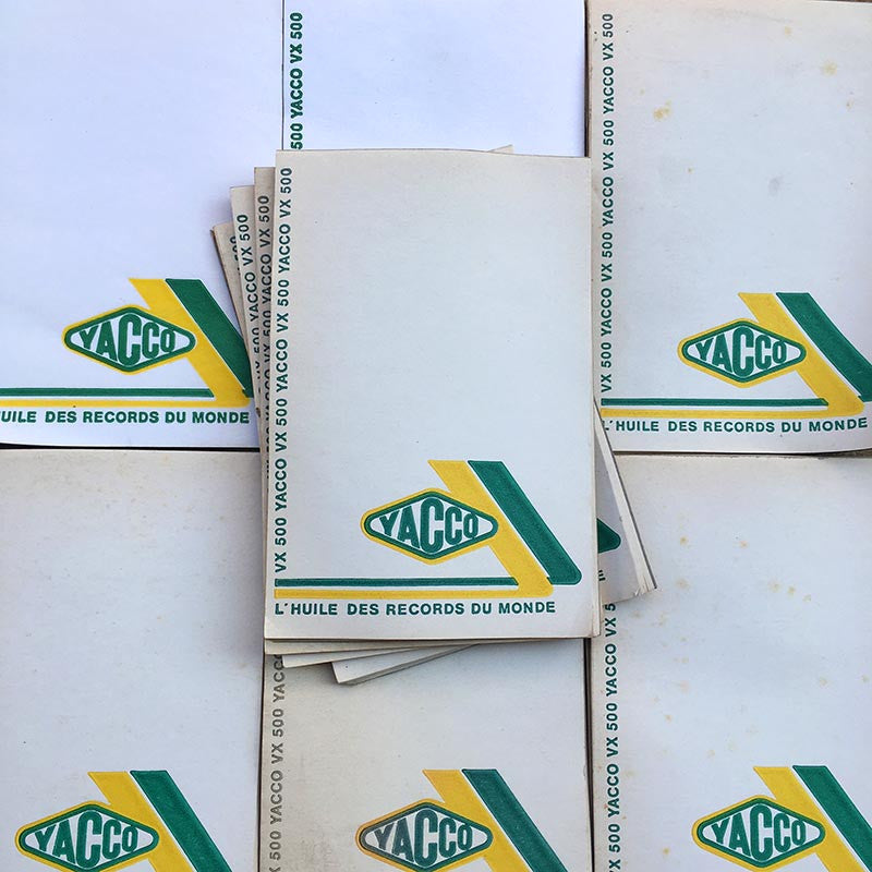 bloc notes ancien yacco VX 500 huile garage vintage 1970 station service