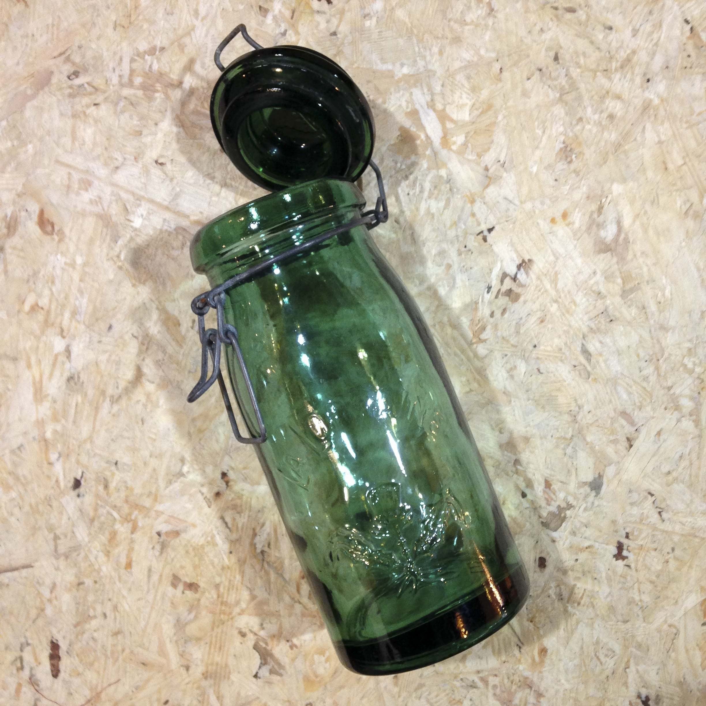 bocal lorraine verre ancien vintage dessin fermoir foncée verrerie 1950