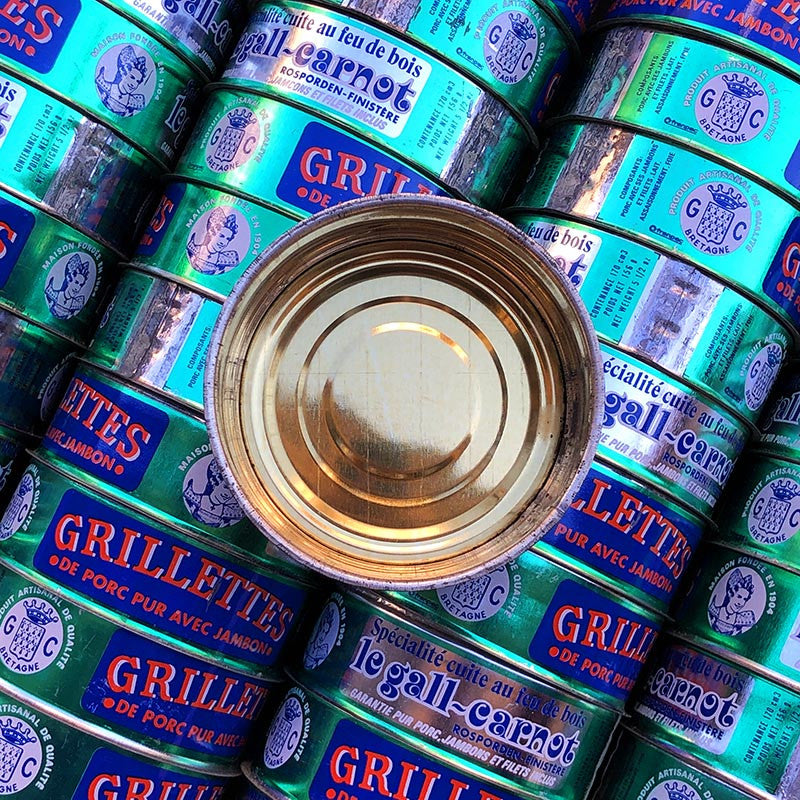 boite conserve grillettes le gall carnot pur porc jambon epicerie ancienne vintage 1950 vintage lithographie
